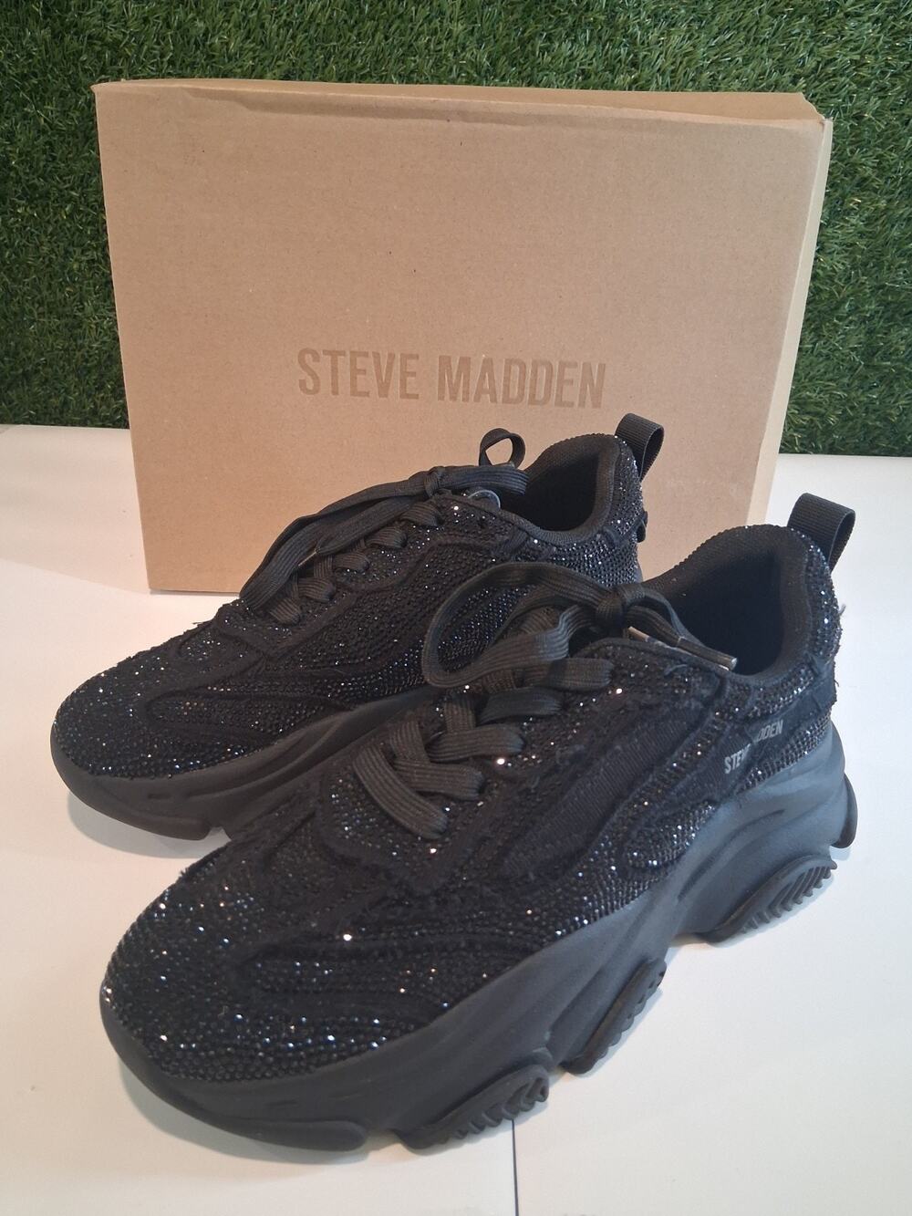 Steve Madden Permit Black Rhinestone Chunky Sneaker NIB Women's Size 9